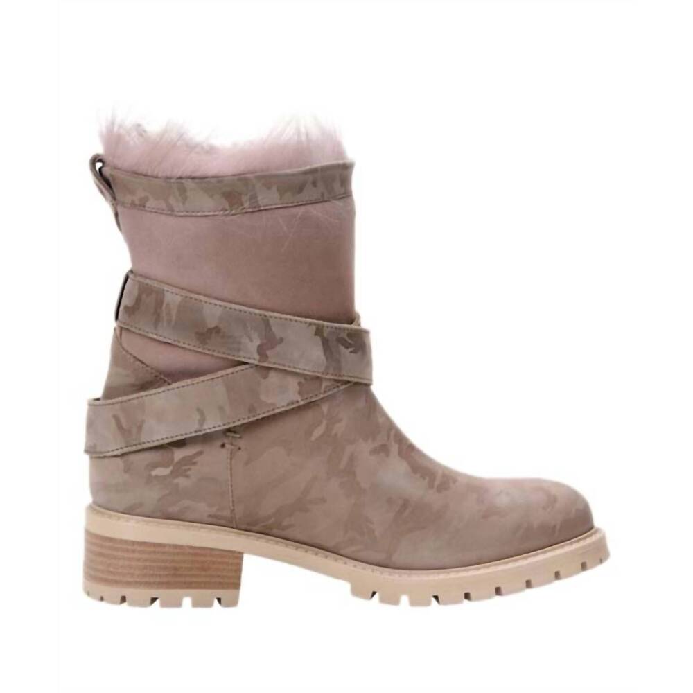 NEW ROSS & SNOW emilina weatherproof shearling moto boot in blush camo